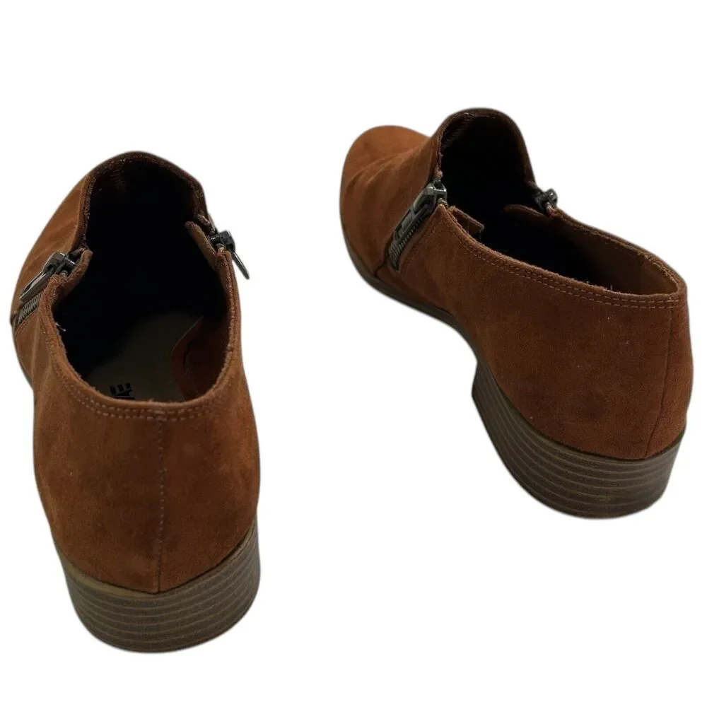 American Eagle Cognac Brown Suede Zip Loafer Booties Womens Size 8 Dara